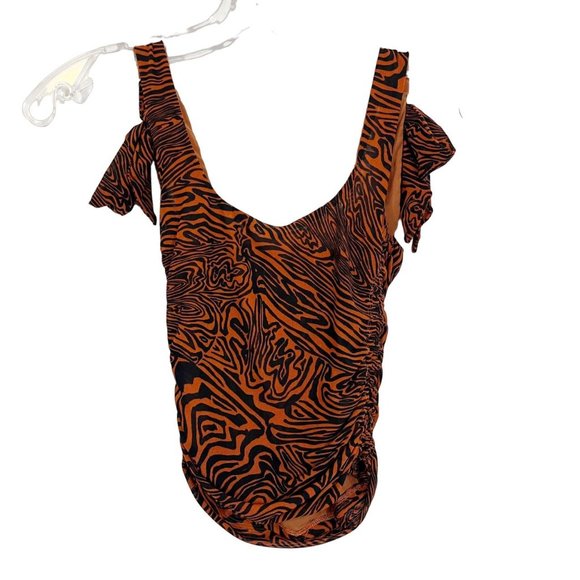 NEW Free People Avenue Tank Top in Senna Combo Brown Cropped Ruched Mesh XS - Picture 2 of 5